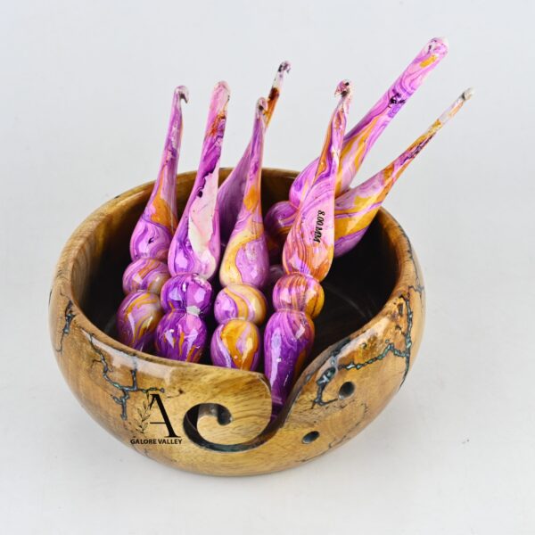 Ergonomic Wooden Crochet Hooks Set of 7 ( 4 MM to 10 MM ) | Vibrant Colored Crochet hooks | Light weight Hooks with Large Yarn Storage Bowl - Image 4