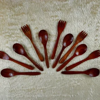 Wooden Handmade Table Spoon & Fork For Kitchen | Wooden Cutlery Set, light weight, gifts for vegans | Mother's Day Gift