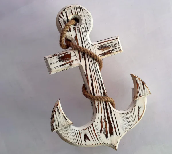 Wooden Nautical Anchor Decor with Rope For Living Room | Wall Hanging Decor | Home Decor Accessories | Beach themed | Tropical Coastal Decor Goods