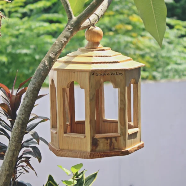 Wooden Bird Feeder – Garden Decorative Piece with Hexagon Design & Large Capacity