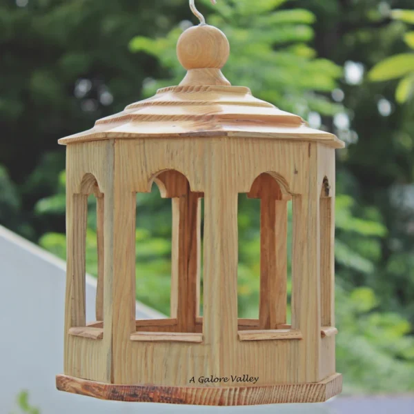 Wooden Bird Feeder – Garden Decorative Piece with Hexagon Design & Large Capacity