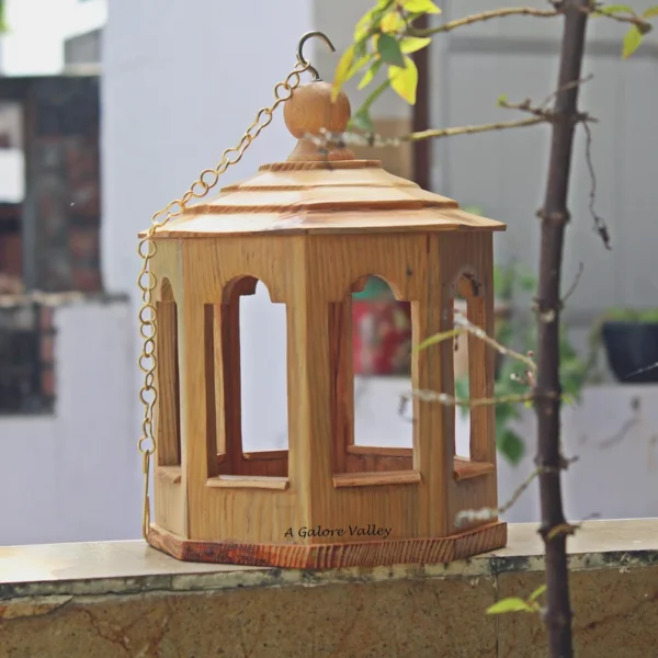 Wooden Bird Feeder – Garden Decorative Piece with Hexagon Design & Large Capacity