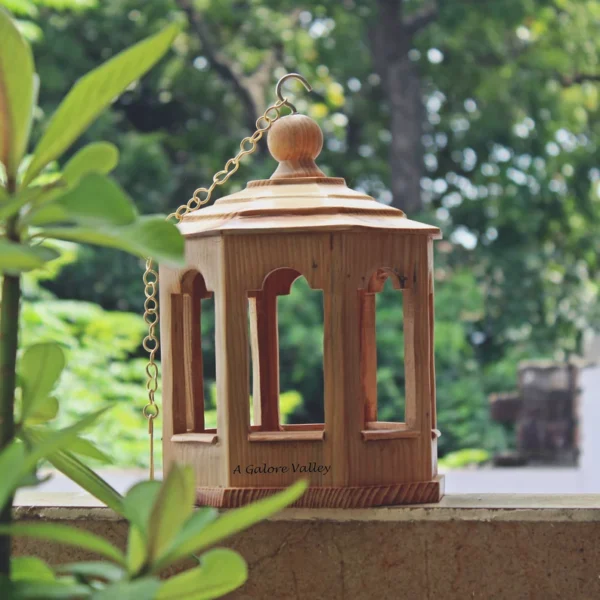 Wooden Bird Feeder – Garden Decorative Piece with Hexagon Design & Large Capacity