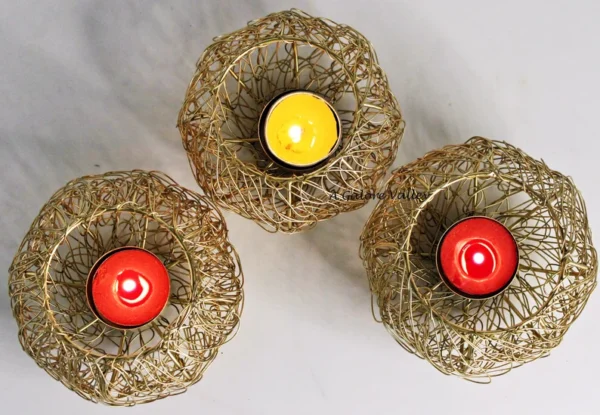 Elegant Brass Tealight Holders with Gold Plating – Handcrafted Candle Stand with Scented Tealights