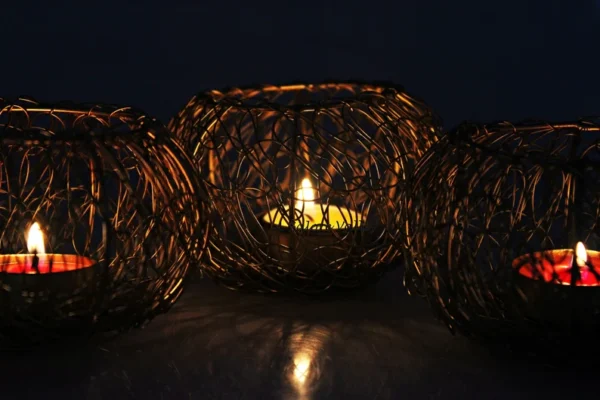 Elegant Brass Tealight Holders with Gold Plating – Handcrafted Candle Stand with Scented Tealights