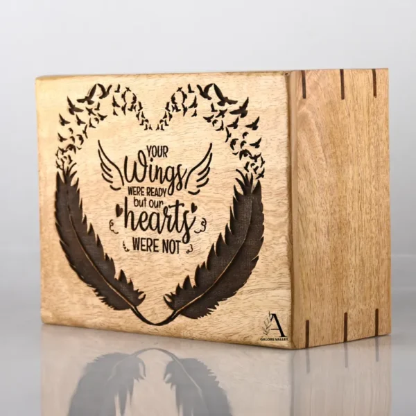 Wooden Cremation Urn For Human Or Pet Ashes | Keepsake Urns | Display Urn for Human Ashes | Your wings were ready but our hearts were not